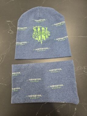 Monster Energy Kids Blue Beanie and Neck Warmer Set Cotton